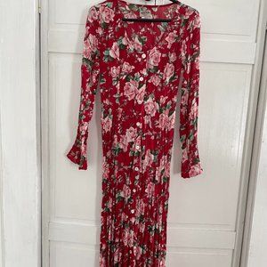 GUESS Red Floral Maxi Shirt Dress